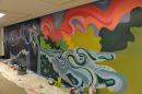 mural in progress at Dimond Library